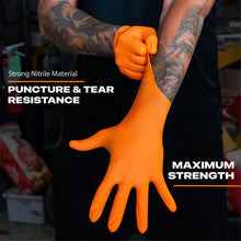 Load image into Gallery viewer, 8 Mil Orange Nitrile Gloves–Heavy Duty, 3D Raised Diamond Texture Grip–Industrial Mechanic, Food Grade–Disposable