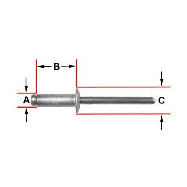 100Pcs All Aluminum Pop Rivets - 1/8" Dia 1/16-1/8" Grip Range