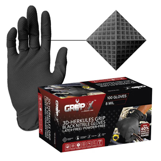 8 Mil Black Nitrile Gloves – Heavy Duty, 3D Raised Diamond Texture Grip – Industrial Mechanic, Food Grade – Disposable