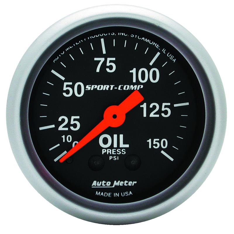 AutoMeter Sport-Comp 52mm Mechanical Oil Pressure Gauge 0-150 PSI for Automotive Performance