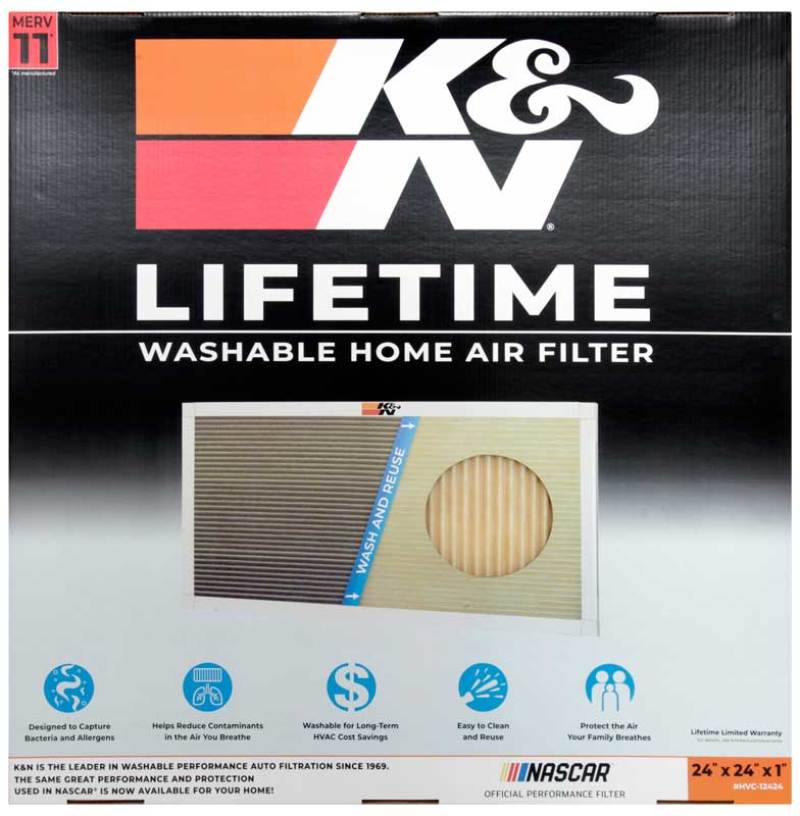 K&N HVAC Filter 24 x 24 x 1 * Reusable Pleated Synthetic Air Filter with MERV 11 Rating