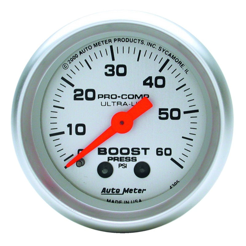 AutoMeter Ultra-Lite 52mm 60 PSI Mechanical Boost Gauge for Accurate Pressure Monitoring