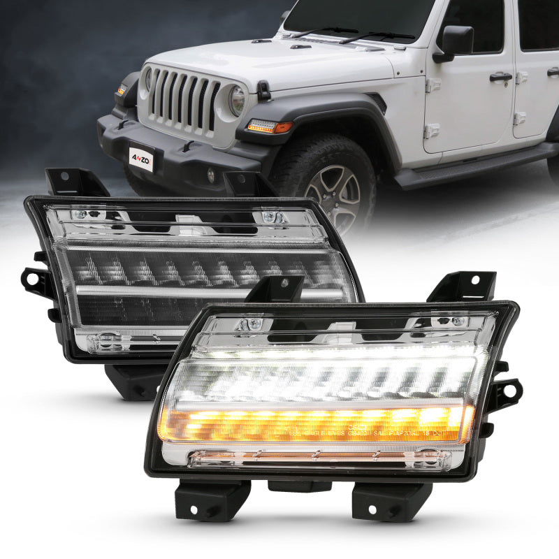ANZO 18-19 Jeep Wrangler JL Chrome Clear LED Side Marker Light Assembly with Sequential Signal - Pair