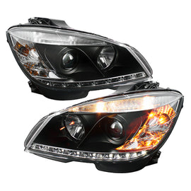 Spyder Mercedes-Benz C-Class 2008-2011 Projector Headlights with DRL, Black - OEM Replacement