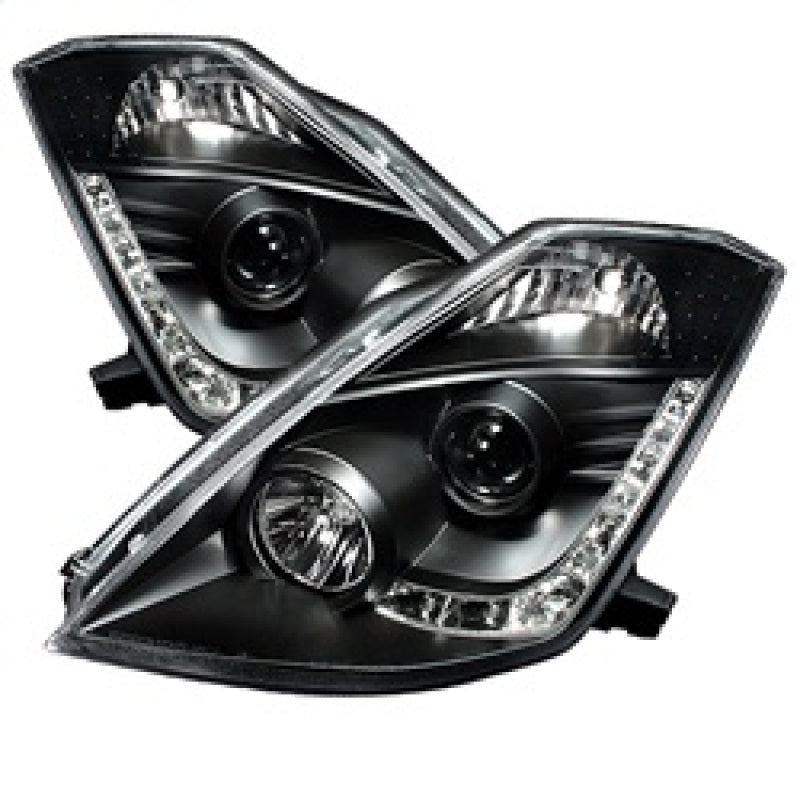 Spyder Nissan 350Z 2003-2005 Projector Headlights with Xenon DRL - Black, Part Number PRO-YD-N350Z02-HID-DRL-BK