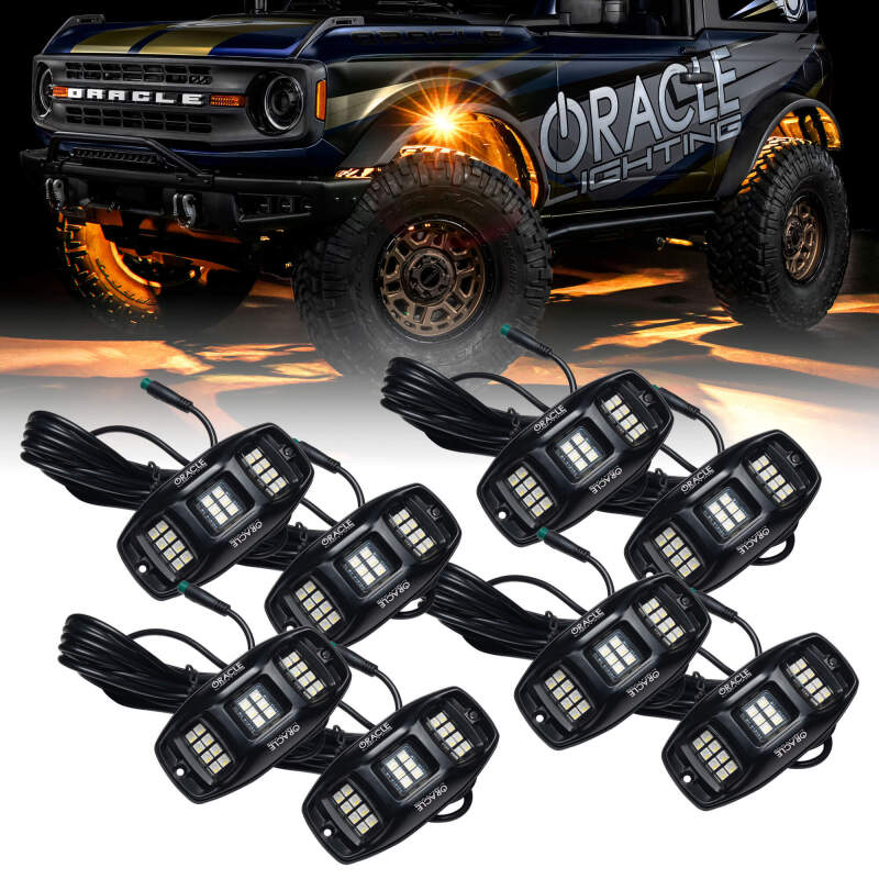 ORACLE Lighting RGB+W Underbody Wheel Well Rock Light Kit - 8 PCS with Bluetooth & Wireless Remote