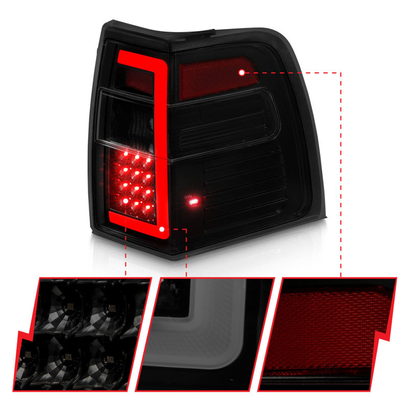 ANZO 07-17 Ford Expedition LED Tail Lights with Light Bar and Smoke Lens, Black Housing