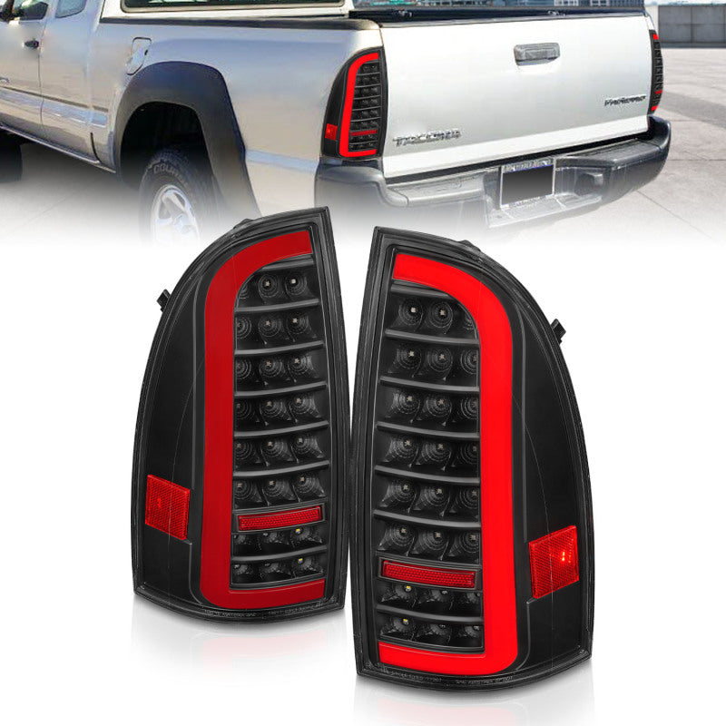 ANZO 05-15 Toyota Tacoma Full LED Tail Lights with Light Bar, Sequential Function, Black Housing, Clear Lens