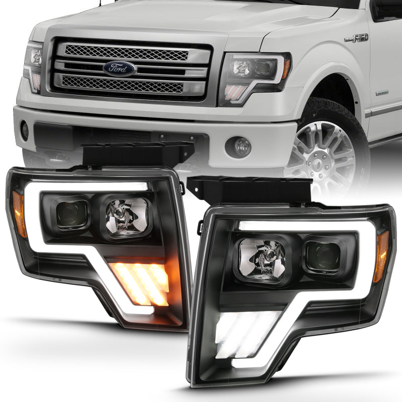 ANZO G4 Switchback Projector Headlights for Ford F-150 (2009-2013) with Halo, Black Housing, Amber and Clear Lenses