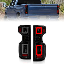 ANZO 19-21 Chevy Silverado Full LED Taillights with Black Housing and Smoke Lens - Pair