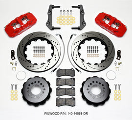 Wilwood AERO4 Rear Brake Kit for 2014-Up Dodge Challenger with 14.25-inch Drilled Rotors and Red Finish