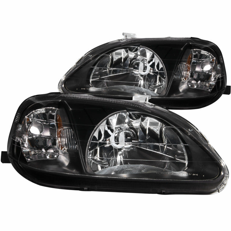 ANZO 1999-2000 Honda Civic Crystal Headlights with Black Housing - Clear Lens Pair