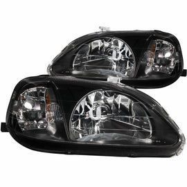 ANZO 1999-2000 Honda Civic Crystal Headlights with Black Housing - Clear Lens Pair