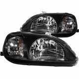 ANZO 1999-2000 Honda Civic Crystal Headlights with Black Housing - Clear Lens Pair