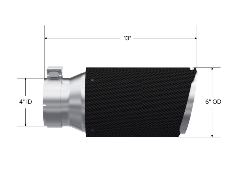MBRP Universal Carbon Fiber Exhaust Tip – 6 Inch Outer Diameter, 4 Inch Inlet, 12 Inch Length, Angle Cut Design