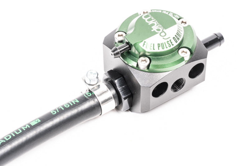 Radium Engineering FPD-R Inline Fuel Pulse Damper with 8AN ORB Ports and 1/8NPT Pressure Gauge Port