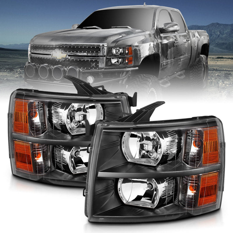 ANZO 2007-2013 Chevrolet Silverado Crystal Headlights with Black Housing and Clear Lenses