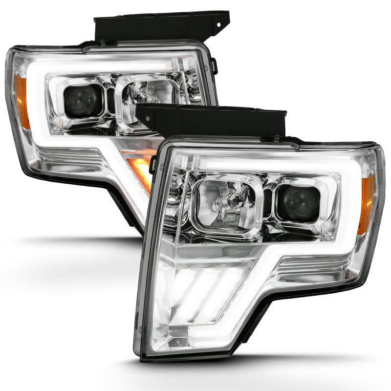 ANZO G4 Switchback Headlights for Ford F-150 2009-2013 – Clear Lens with Halo and Amber Accents, Black Housing