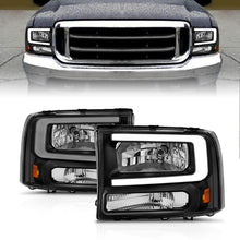 Load image into Gallery viewer, ANZO 99-04 Ford F-250/F-350/F-450 Crystal Headlights with Light Bar, Black Housing and Clear Lens