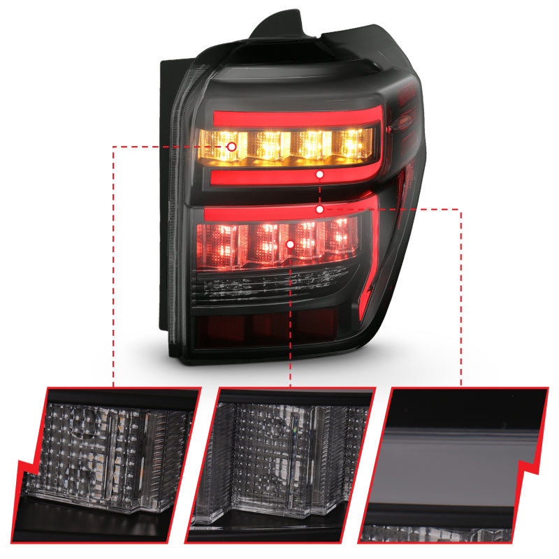 ANZO 2014-2020 Toyota 4Runner Tail Light Assembly with Smoke Lens and Red Light Bar