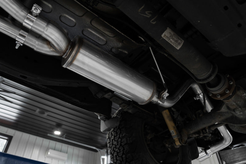 MBRP Armor BLK Series 3-Inch Cat Back Exhaust System for Nissan Frontier (2022-2024) with Single Side Exit and 4-Inch Black Tip