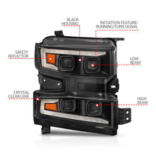Load image into Gallery viewer, ANZO 19-22 Chevrolet Silverado 1500 LED Projector Headlight with Light Bar, Switchback, Sequential Turn Signal, Black Housing, Clear Lens – Passenger Side Only