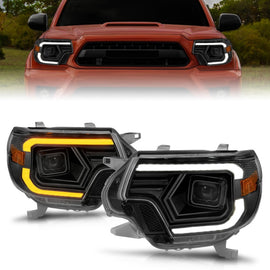 ANZO 12-15 Toyota Tacoma Projector Headlights with Light Bar Switchback Black Housing
