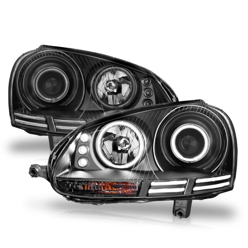 ANZO 2006-2009 Volkswagen Rabbit Projector Headlights with Halo - Black Housing, Clear Lens, CCFL - Pair