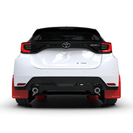 Rally Armor 20-25 Toyota GR Yaris Red Mud Flap with White Logo - Durable Polyurethane Vehicle Protection