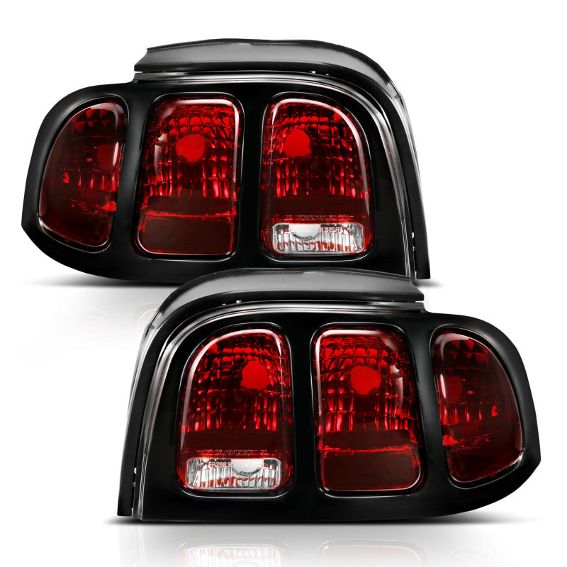 ANZO 1994-1998 Ford Mustang Tail Light Assembly with Dark Red Lens and Black Housing