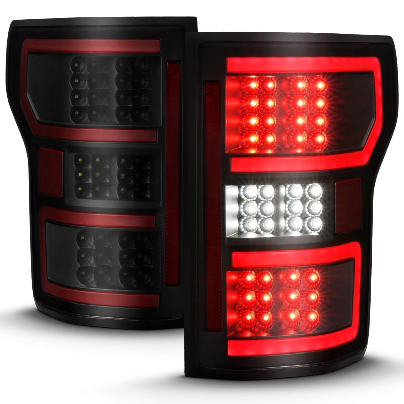 ANZO 18-19 Ford F-150 LED Taillight Assembly with Clear Lens and Red Sequential Light Bar