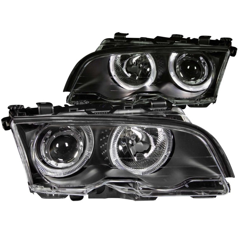 ANZO 1999-2001 BMW 3 Series E46 Projector Headlights with Halo, Black Housing, Clear Lens – Pair