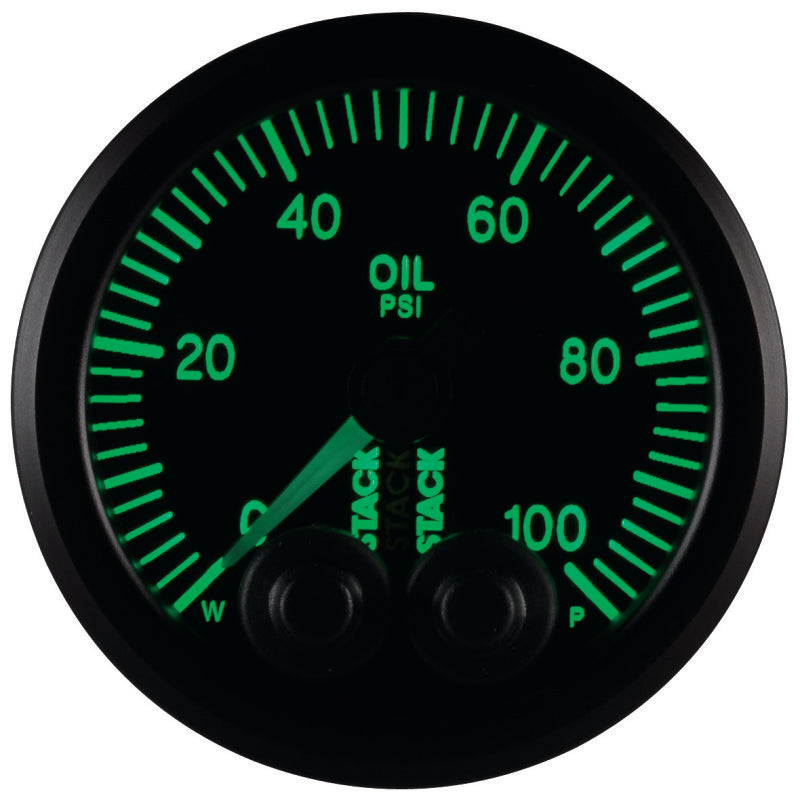 AutoMeter Stack Instruments Pro Control 52mm Oil Pressure Gauge - Black (0-100 PSI, 1/8in NPTF Male)