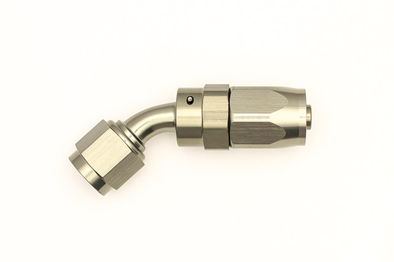 DeatschWerks 6AN Female Swivel 45-Degree Hose End CPE - Anodized Titanium for Automotive Fuel Systems
