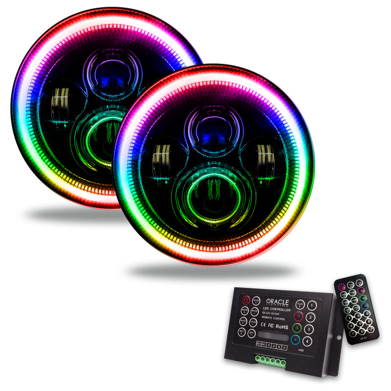 Oracle Lighting 7-inch High Power LED Headlights with ColorSHIFT 2.0 for Jeep Wrangler and Off-Road Vehicles