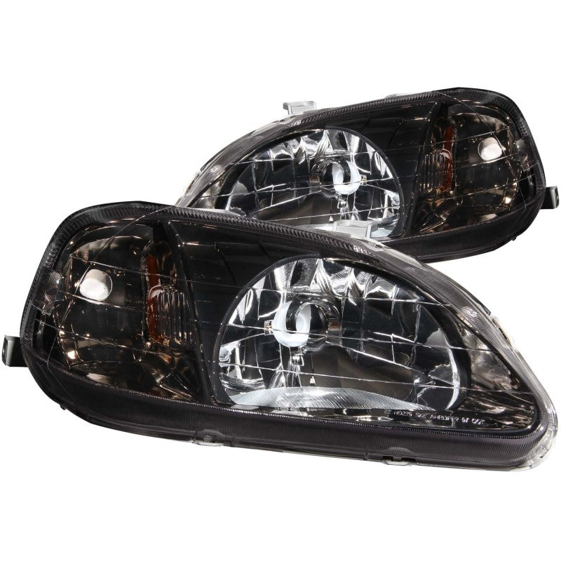 ANZO 1999-2000 Honda Civic Crystal Headlights with Gun Metal Housing and Clear Lens