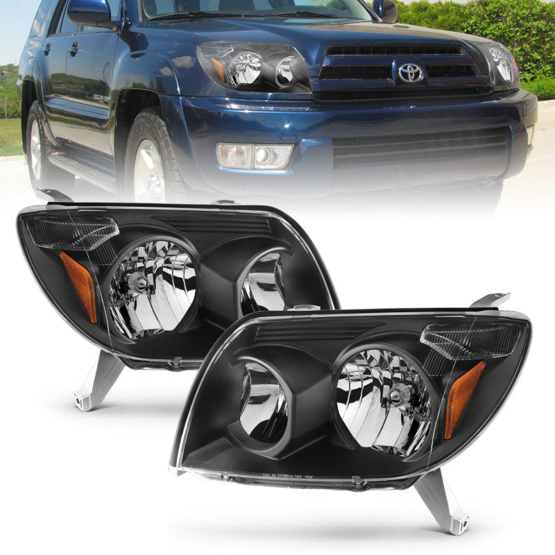ANZO 2003-2005 Toyota 4Runner Crystal Headlight Set with Clear Lenses and Black Housing