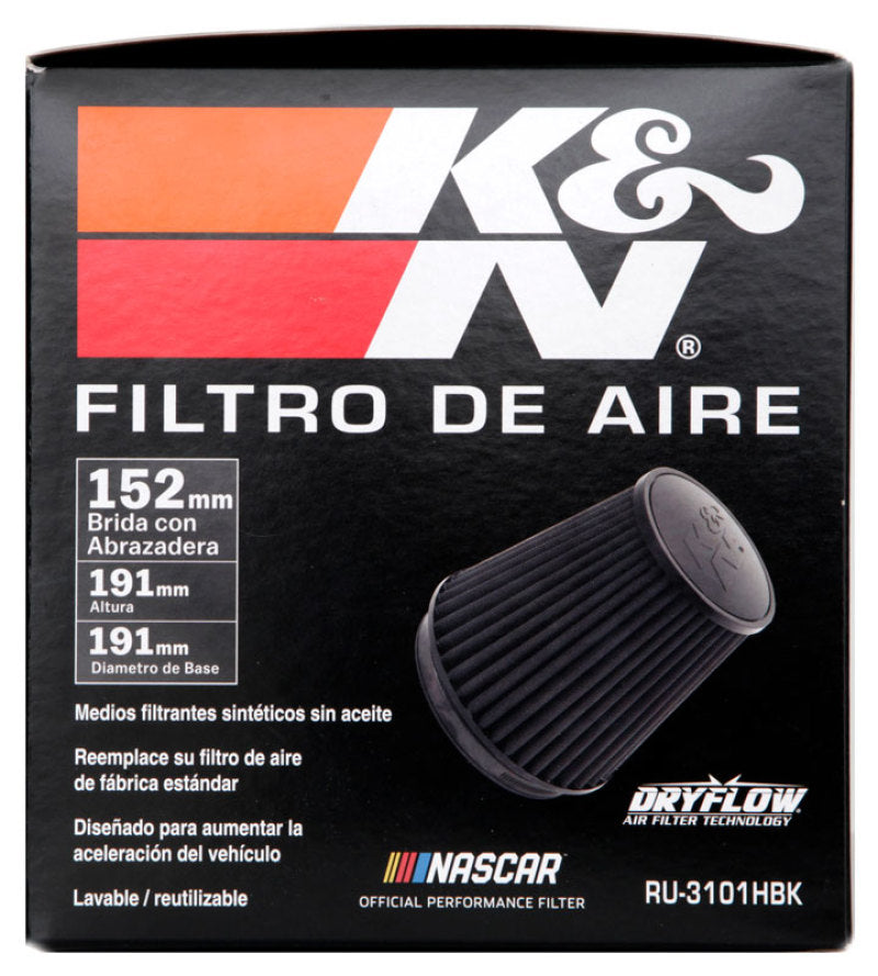 K&N Engineering RU-3101HBK Black Universal Rubber Air Filter * 6-inch Tapered Round Flange