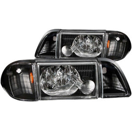 ANZO 1987-1993 Ford Mustang Crystal Headlights with Corner Lights, Black Housing, Clear Lenses – Pair
