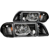 ANZO 1987-1993 Ford Mustang Crystal Headlights with Corner Lights, Black Housing, Clear Lenses – Pair