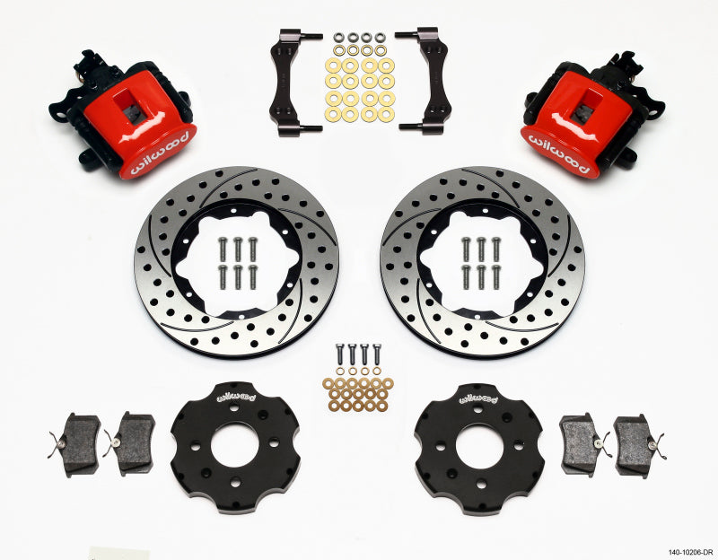 Wilwood Combination Parking Brake Rear Kit for 1990-1992 Acura Integra with 11-inch Drilled Disc and Red Finish