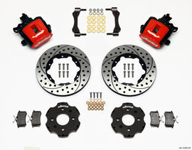 Wilwood Combination Parking Brake Rear Kit for 1990-1992 Acura Integra with 11-inch Drilled Disc and Red Finish