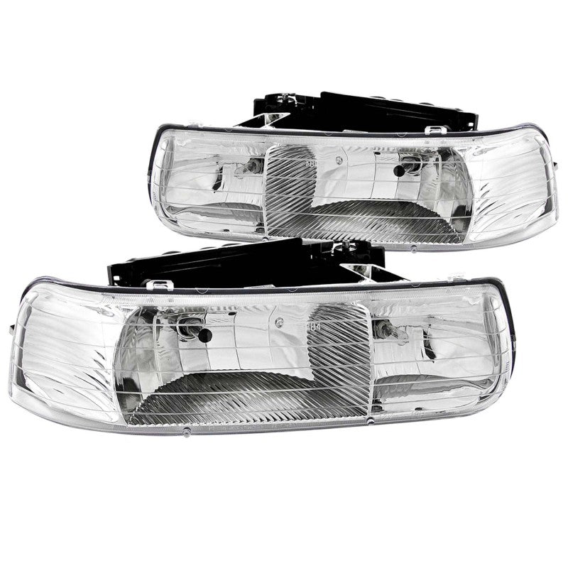 ANZO 1999-2002 Chevrolet Silverado 1500 Crystal Headlight Set with Clear Lens and Chrome Housing