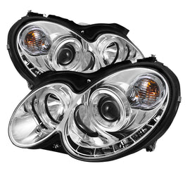 Spyder Mercedes-Benz CLK 2003-2009 Projector Halogen Headlights with LED Halo DRL - Chrome, Part Number PRO-YD-MBCLK03-DRL-C