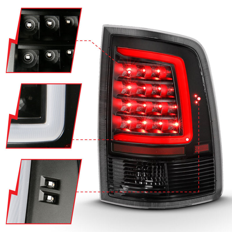 ANZO LED Tail Light Assembly for Dodge Ram 1500 and 2500 - Clear Lens, Black Housing - Pair