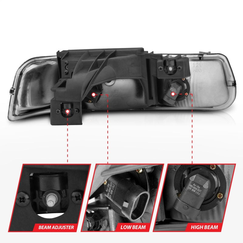 ANZO 1999-2002 Chevrolet Silverado 1500 Crystal Headlight Set with Clear Lens and Chrome Housing