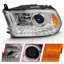 Load image into Gallery viewer, ANZO 2009-2018 Dodge Ram 1500 Projector Headlight Set with Halo and Plank Style Switchback - Chrome Housing, Clear Lens, Pair