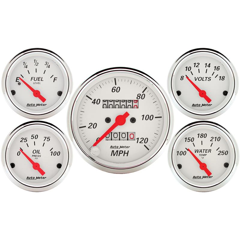 AutoMeter 5-Piece Automotive Gauge Kit with Mechanical Speedometer and Electric Oil Pressure, Water Temperature, Volt, and Fuel Level Gauges