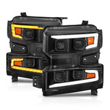 ANZO 2019-2022 Chevrolet Silverado 1500 LED Projector Headlight with Light Bar, Switchback, Sequential Turn Signals, Black Housing, Driver Side Only - Model anz111566-L