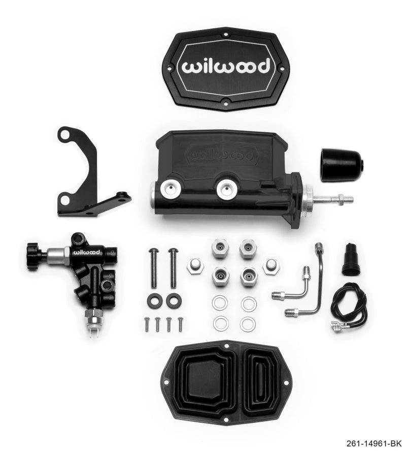 Wilwood Compact Tandem Master Cylinder 7/8 inch Bore with Bracket and Valve - Black - Part #wil261-14961-BK